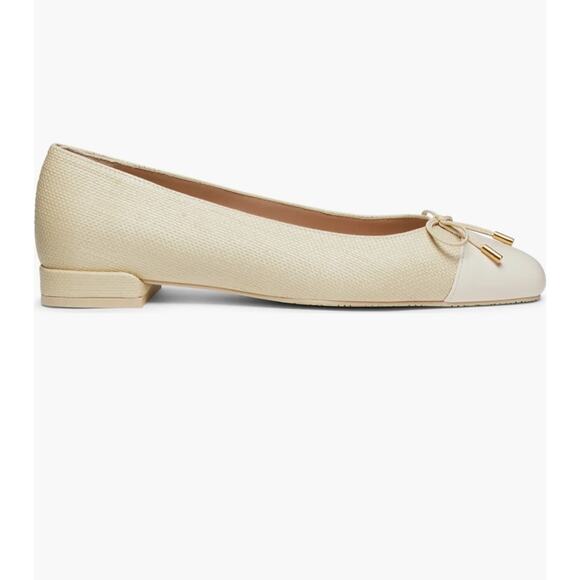 Stuart Weitzman Sleek Cap Toe Bow Flat in Natural Seashell - Picture 2 of 9